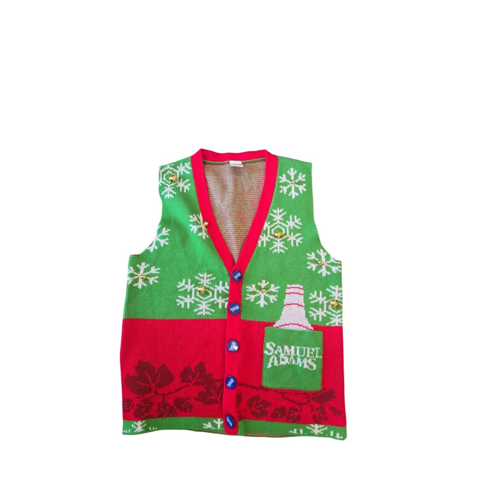 Samuel Adams Ugly Christmas Sweater Vest Green Red Snowflake Beer Small